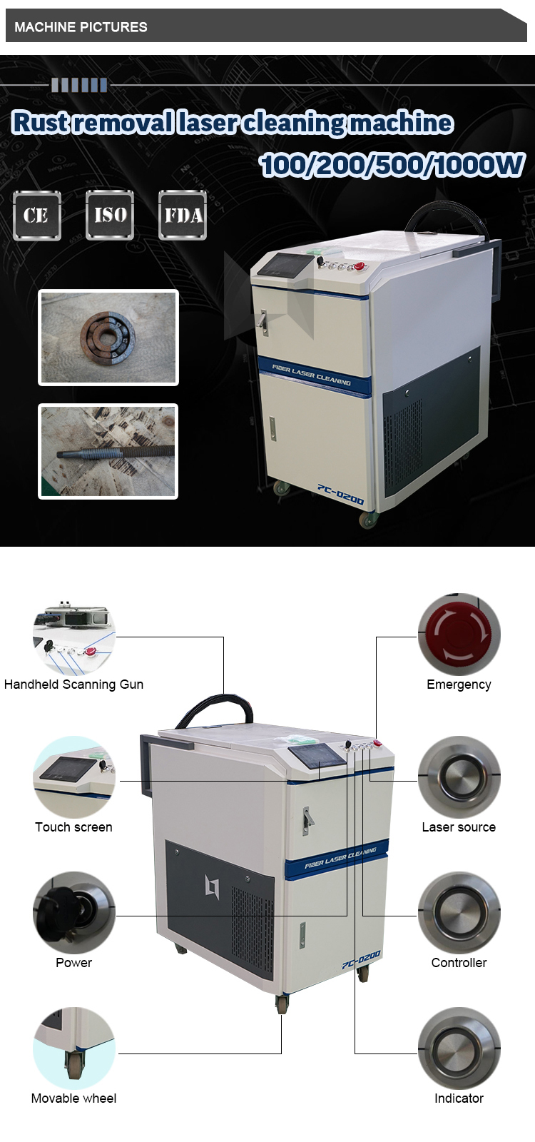 Hot Selling Portable Cnc Factory Rust Removal 1000W Laser Cleaning Machine Made In China