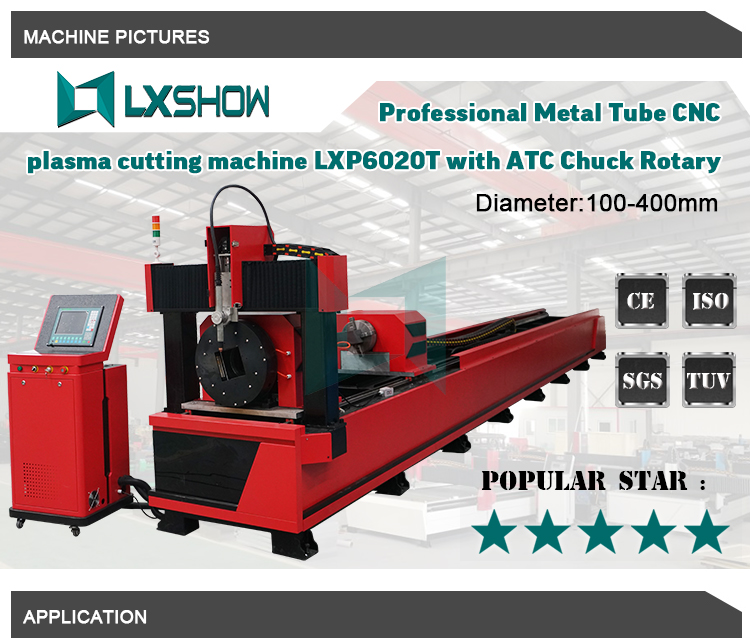 Professional Automatic Chunk rotary with Dual driver Metal tube metal pipe plasma cutting machine LXP6020T (Diameter size 100-400mm)