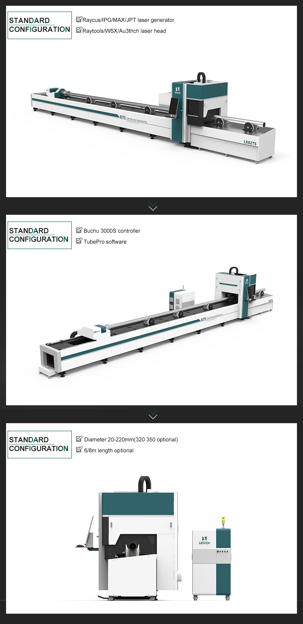 Round Square tube ss cs aluminum metal pipe tube fiber laser cutter 1KW 1.5KW 2KW 3KW 4KW 6KW 8KW 12KW